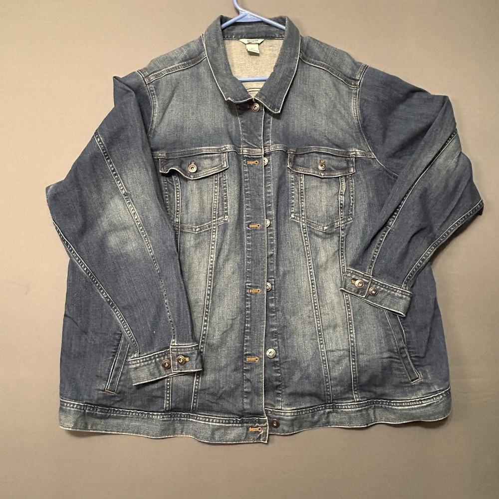 Duluth Trading Co Denim Trucker Jacket Women's 4X Medium Wash Snap Front